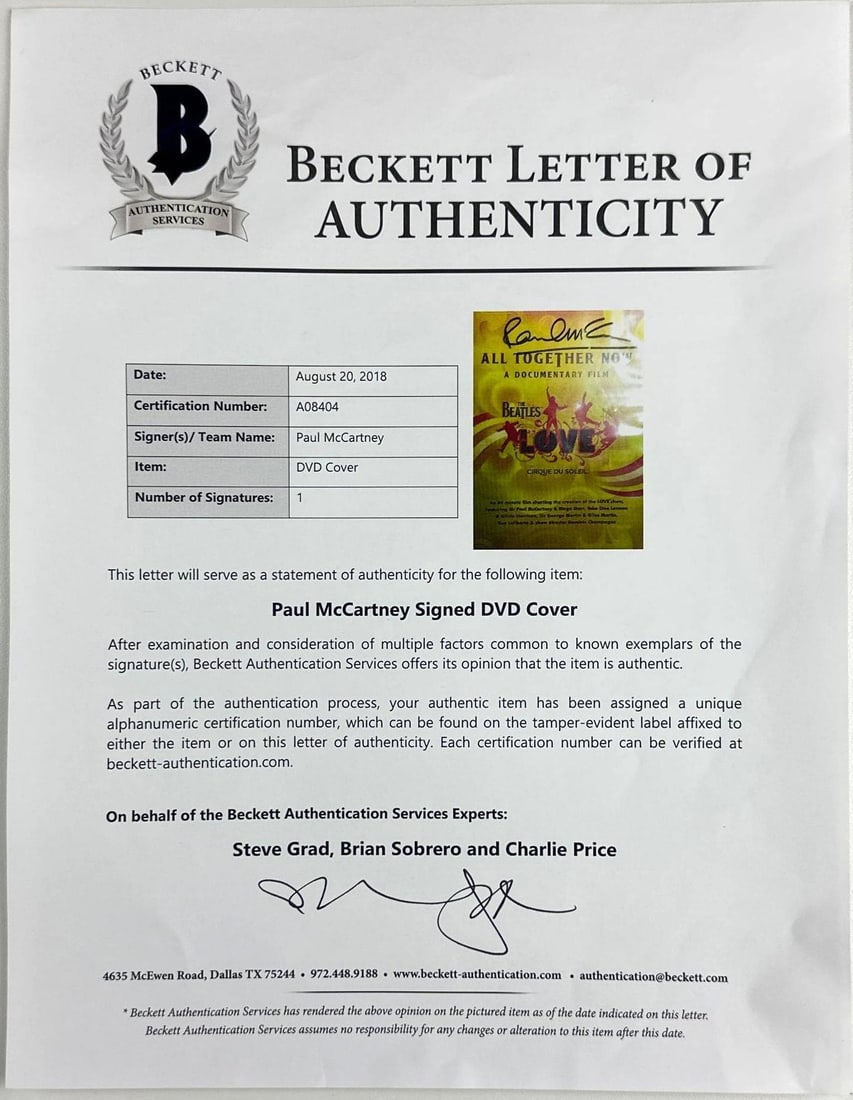 The Beatles: Paul McCartney Signed "All Together Now" DVD Documentary (Beckett) - 5