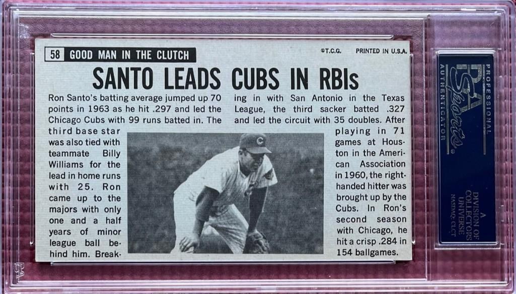Ron Santo Signed 1964 Topps Trading Card (PSA/DNA Authentication) - 2