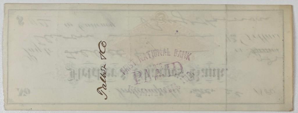 Benjamin Harrison Signed 3" x 7.75" Indianapolis December 1880 Check (Third Party Guaranteed) - 2
