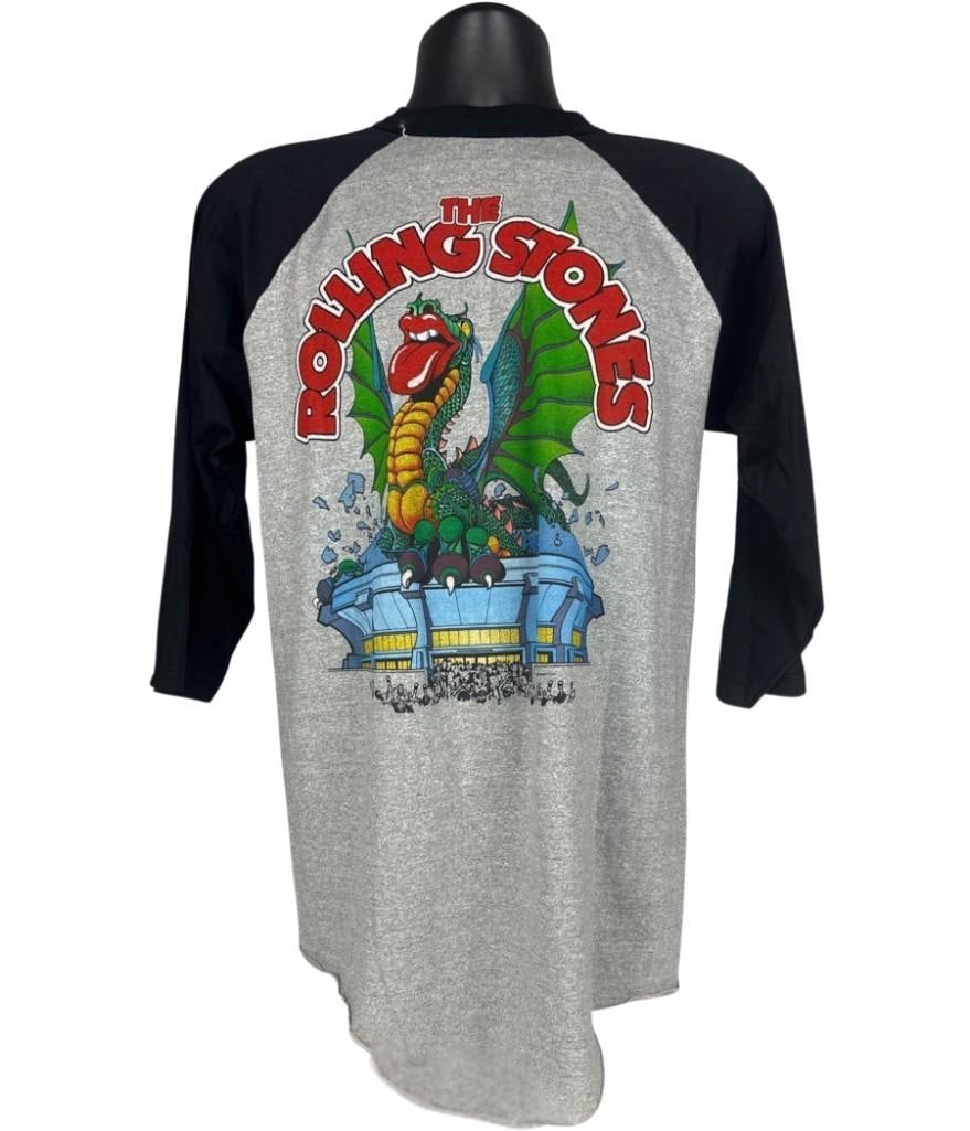 The Rolling Stones Vintage San Fransico Concert T-Shirt (Chip Rachlin Collection): Vintage original gray, green, red, and blue mens size XL 32" x 20.25" San Fransico multi-artist Rolling Stones concert t-shirt. The front features a large design of the band's dragon logo sitting on