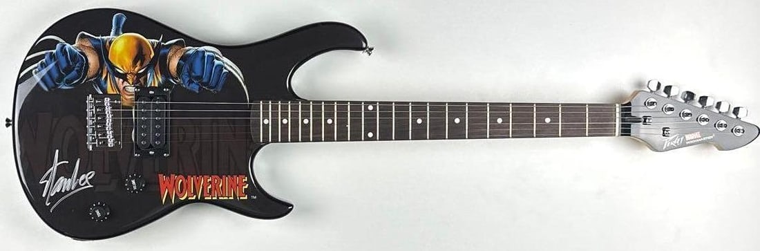 Marvel Avengers: Stan Lee Signed Wolverine Custom Graphics Strat-Style Peavey Rockmaster Guitar - 2
