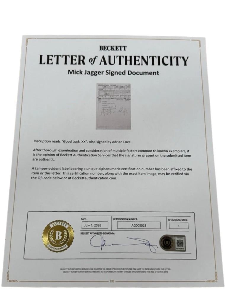 The Rolling Stones: Mick Jagger Signed Production Radio Round Table Script (Beckett) - 2