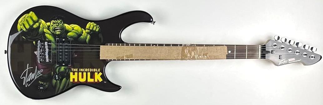 Marvel Avengers: Stan Lee Signed Hulk Custom Graphics Peavey Rockmaster Guitar - 2