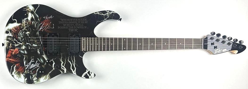 Marvel Avengers: Stan Lee & Chris Hemsworth Signed Thor Peavey Predator Guitar (Official Pix) - 2