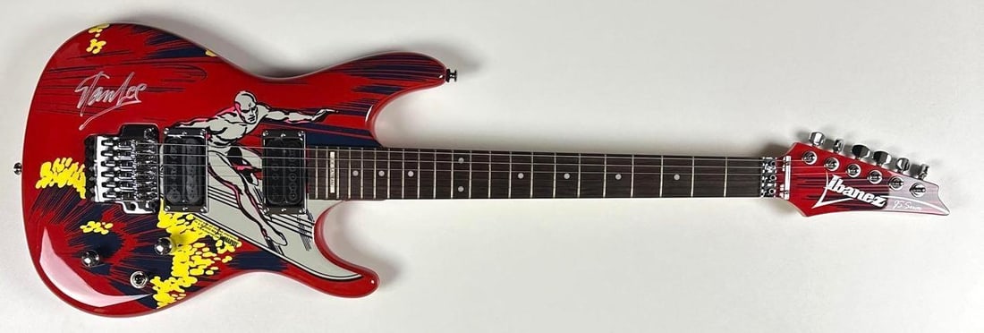 Marvel: Stan Lee & Joe Satriani Signed Silver Surfer Custom Graphics Ibanez Strat-Style Guitar - 2