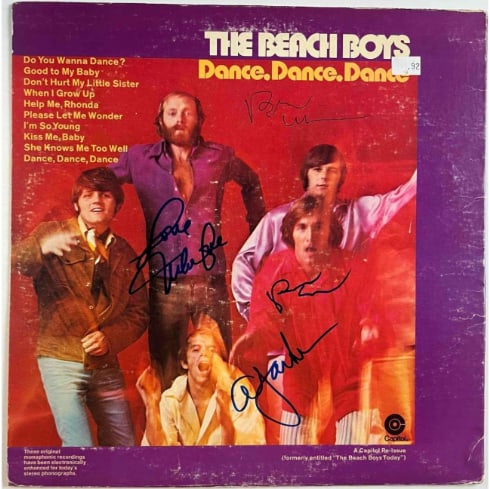 Beach Boys Group Signed "Dance Dance Dance" Album (4 Sigs) (Beckett Authentication): "Dance, Dance, Dance" album signed on the cover in black and blue felt tip markers by Beach Boys band members Brian Wilson, Al Jardine, Bruce Johnston, and Mike Love. Measuring approximately 12" x
