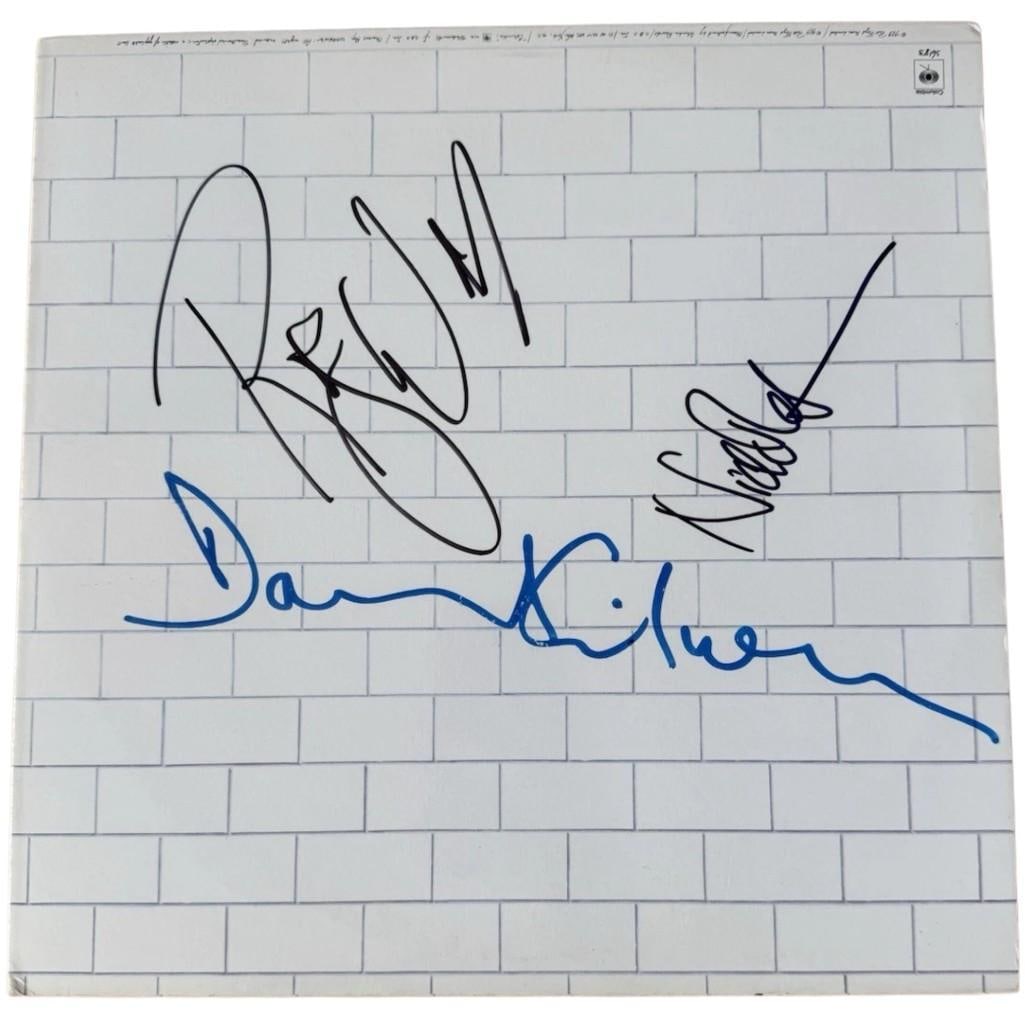 Pink Floyd: David Gilmour, Nick Mason & Roger Waters Signed "The Wall" Album (Floyd & JSA): Scarce "The Wall" album signed on the cover in blue and black felt tip markers by Pink Floyd band members David Gilmour, Nick Mason, and Roger Waters. Measuring approximately 12" x 12" and in fine