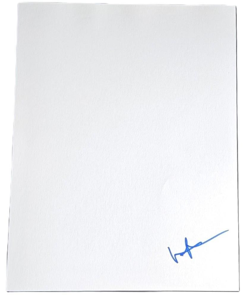 Val Kilmer Signed 11" x 8.5" Cardstock Paper (Third Party Guaranteed): White 11" x 8.5" cardstock paper signed in blue felt tip marker by actor Val Kilmer. In fine condition. Obtained in-person. Provenance Eaton & Brennan Auctions guarantees this lot to pass Third-Party
