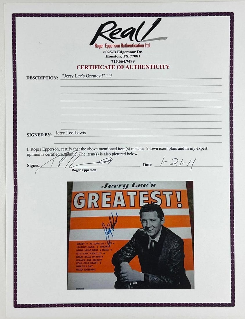 Jerry Lee Lewis Lot of (2) Signed Album & 10" x 8" Photo (Epperson) - 5