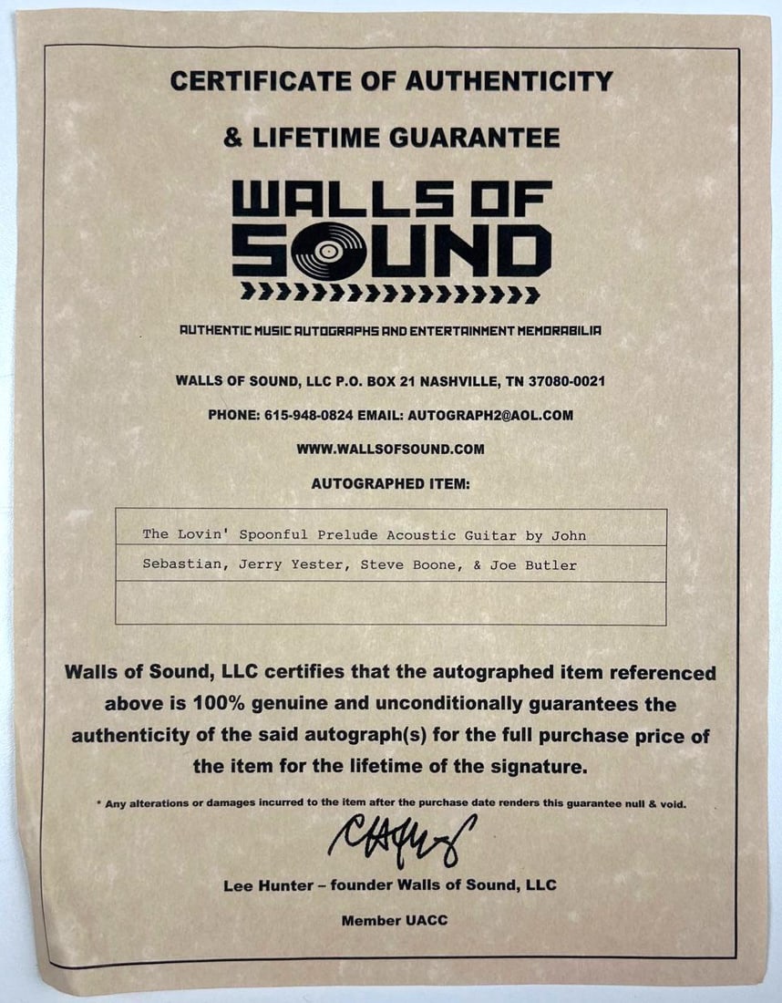 The Lovin' Spoonful Group Signed Acoustic Guitar (4 Sigs) (Walls of Sound) - 4