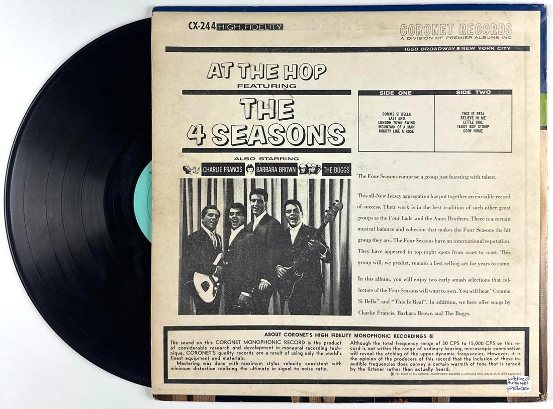 Frankie Valli Signed "At the Hop Featuring the Four Seasons" Album (Third Party Guaranteed) - 2