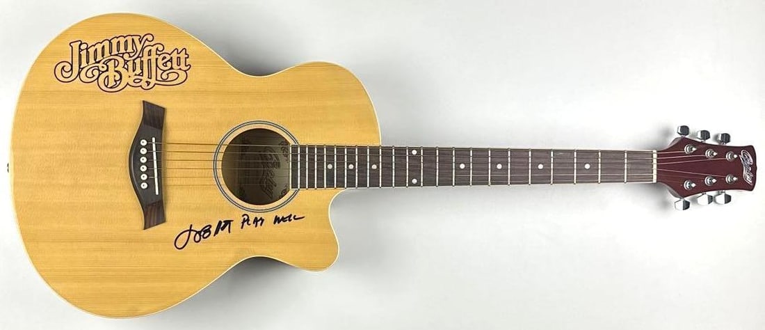 Jimmy Buffett Signed Acoustic Guitar w/ "Play Well" Inscription (Walls of Sound) - 2