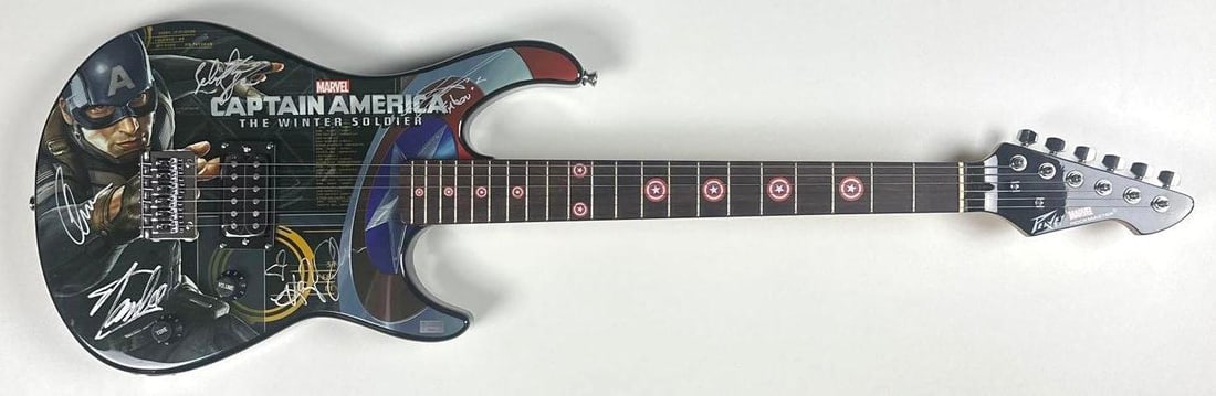Captain America: Chris Evans, Sebastian Stan & Anthony Mackie Signed Peavey Guitar (Celebrity Auth) - 2