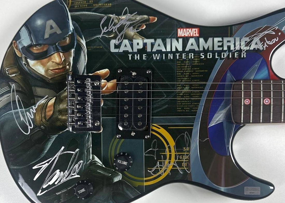 Captain America: Chris Evans, Sebastian Stan & Anthony Mackie Signed Peavey Guitar (Celebrity Auth) - 3