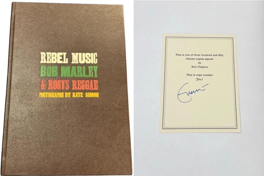 Eric Clapton Signed Bob Marley "Rebel Music" Book #341/350 (JSA Authentication): Hardcover 14.5" x 10" "Rebel Music" book signed on the inside front page bookplate in blue felt tip marker by musician Eric Clapton. Copy #341/350. In fine condition. Accompanied by a full Letter of A