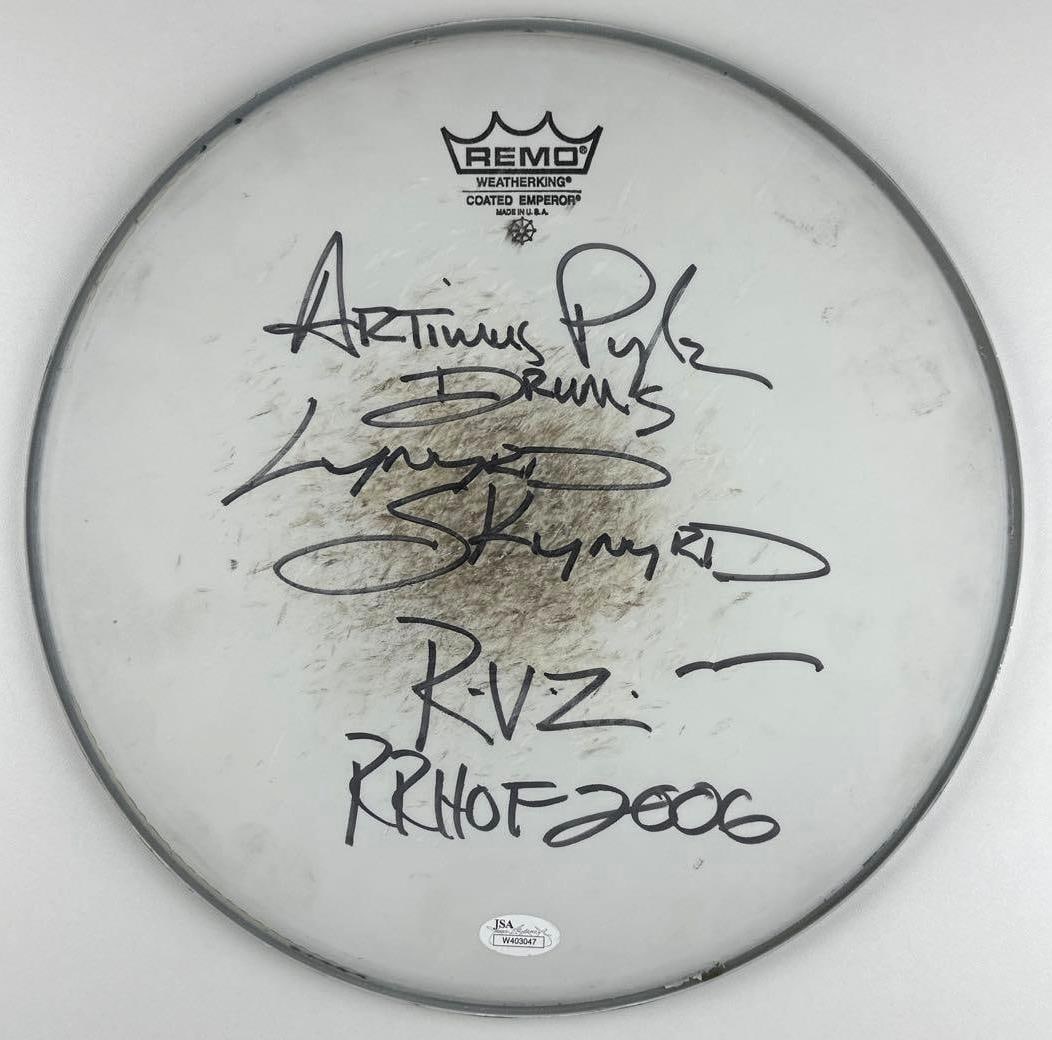 Lynyrd Skynyrd: Artimus Pyle Lot of (2) Signed 12.5" Drumhead & Drumstick (JSA Authentication) - 2