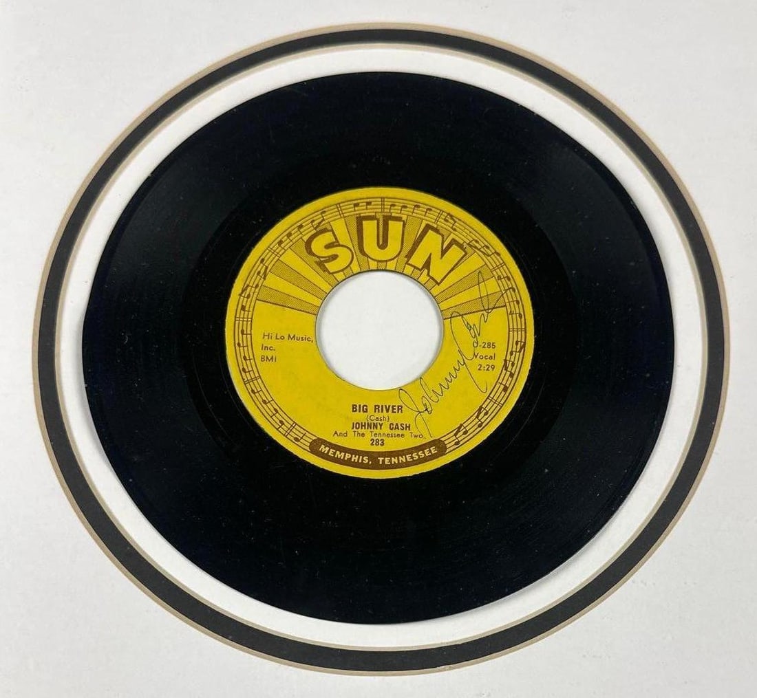 Johnny Cash Vintage Signed "Big River" Sun Records 45 Framed Display (PSA/DNA) - 2