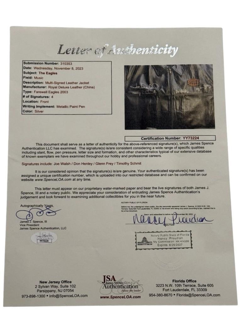 Eagles Group Signed "Farewell 2003" Leather Tour Jacket (4 Sigs) (JSA Authentication) - 8