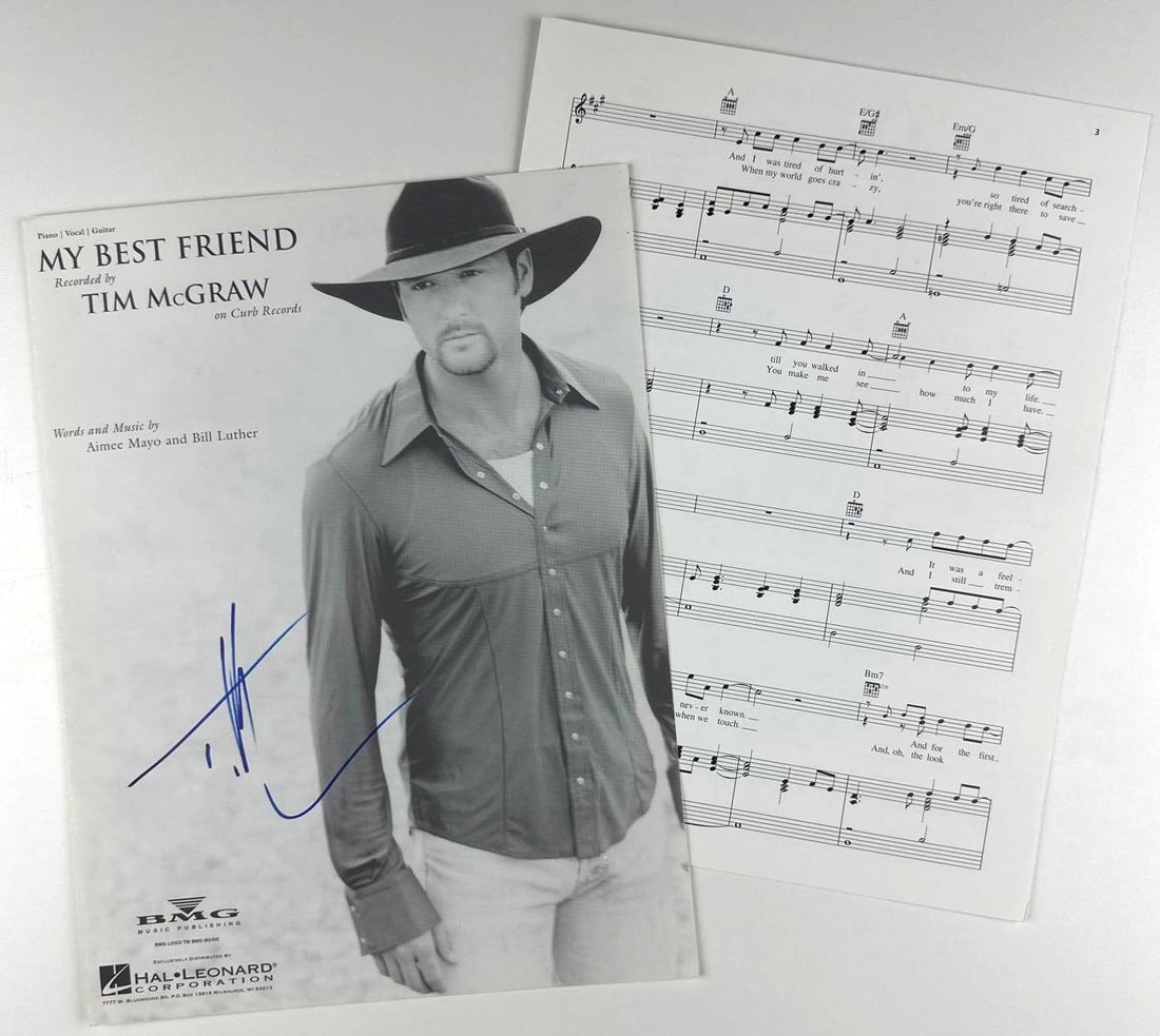 Tim McGraw Signed 12" x 9" "My Best Friend" Sheet Music (Third Party Guaranteed) - 2