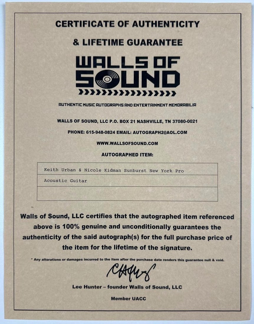 Keith Urban & Nicole Kidman Signed Acoustic Guitar (2 Sigs) (Walls of Sound) - 4