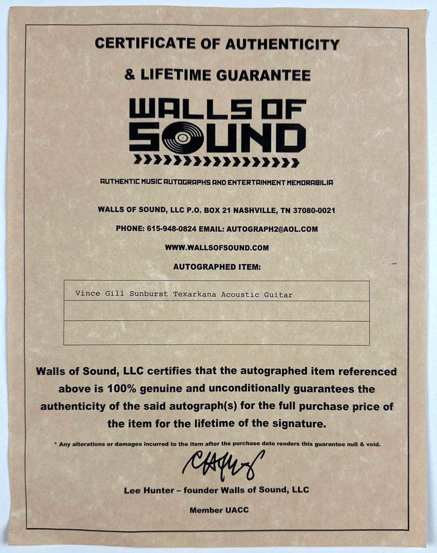 Vince Gill Signed Acoustic Guitar (Walls of Sound Authentication) - 4