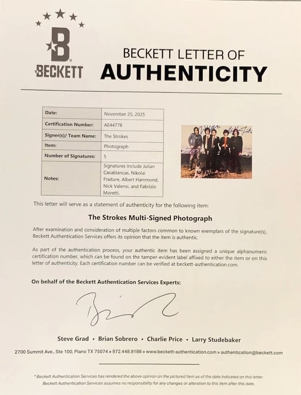 The Strokes Fully Group Signed 8" x 10" Photo (5 Sigs) (Beckett Authentication) - 2