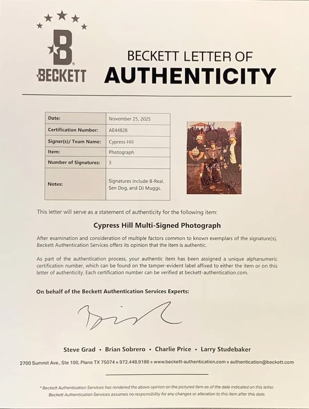 Cypress Hill Group Signed 10" x 8" Photo (3 Sigs) (Beckett Authentication) - 2