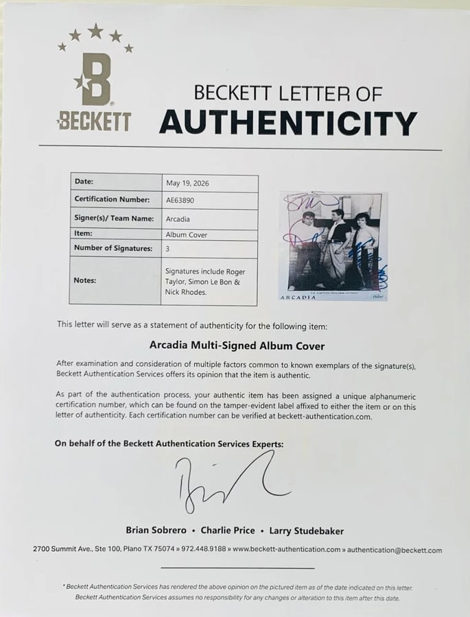 Arcadia Group Signed 10" x 8" Promo Photo (3 Sigs) (Beckett Authentication) - 2