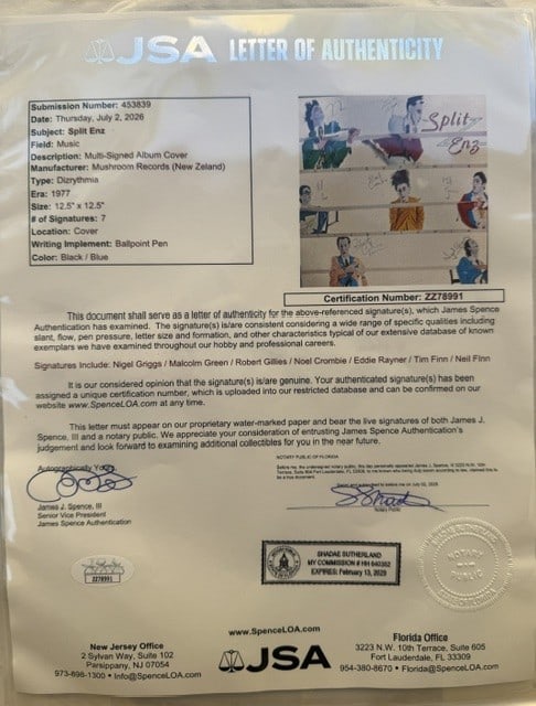 Split Enz Fully Group Sigend "Dizrythmia" LP Album (7 Sigs) (JSA Authentication) - 5
