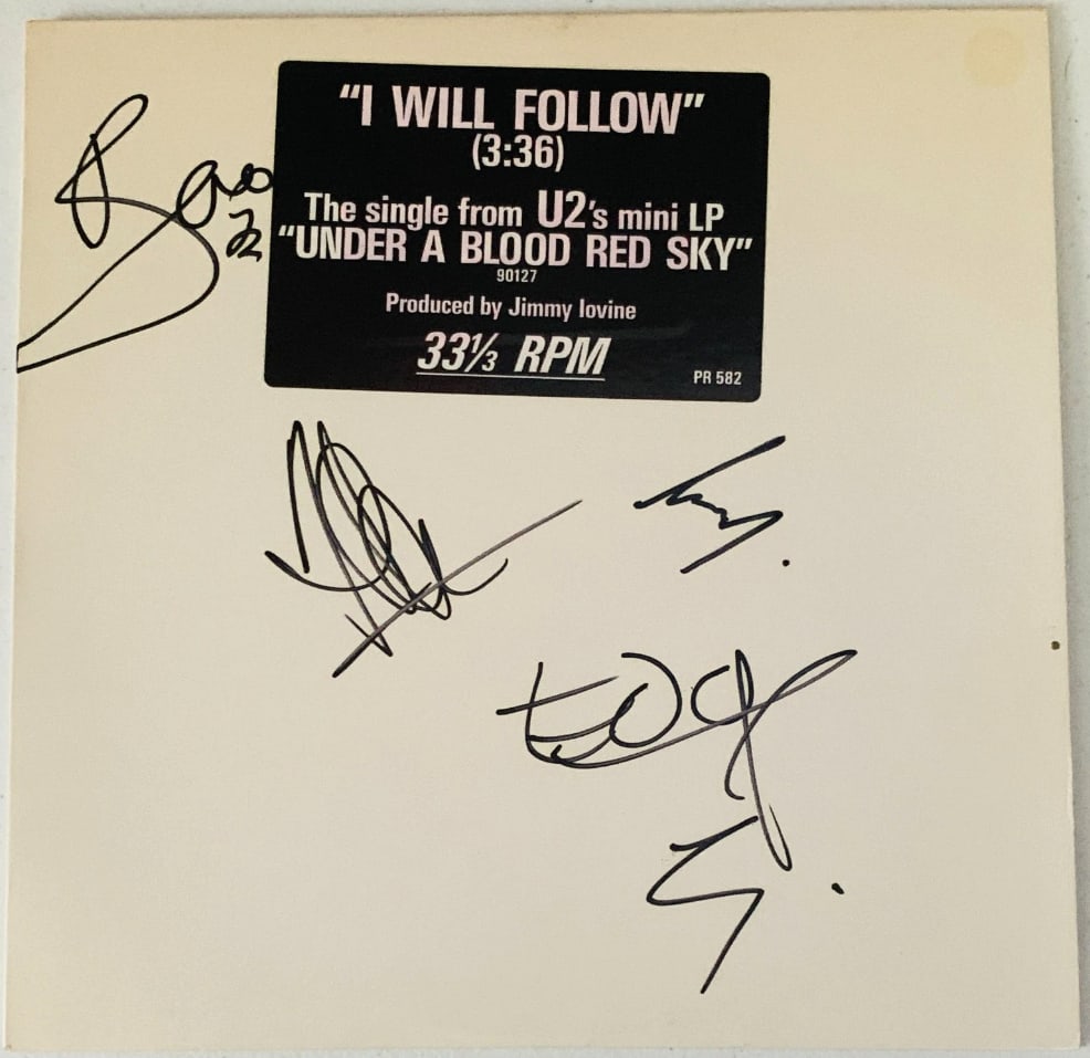 U2 Group Signed "I Will Follow" Promo 12" Album Single (4 Sigs) (Beckett) (1 of 3)