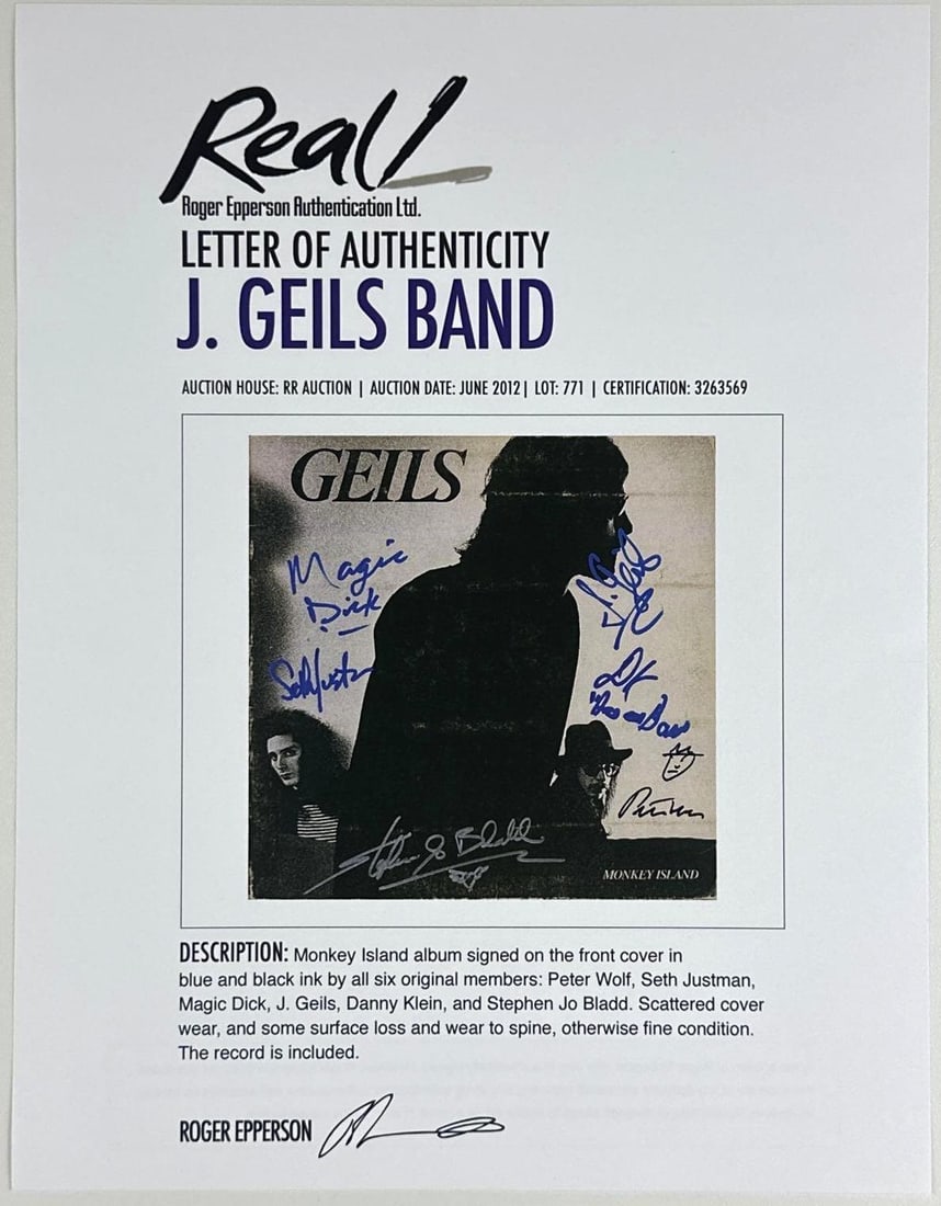 The J. Geils Band Fully Group Signed "Monkey Island" Album (6 Sigs) (Epperson LOA) - 3