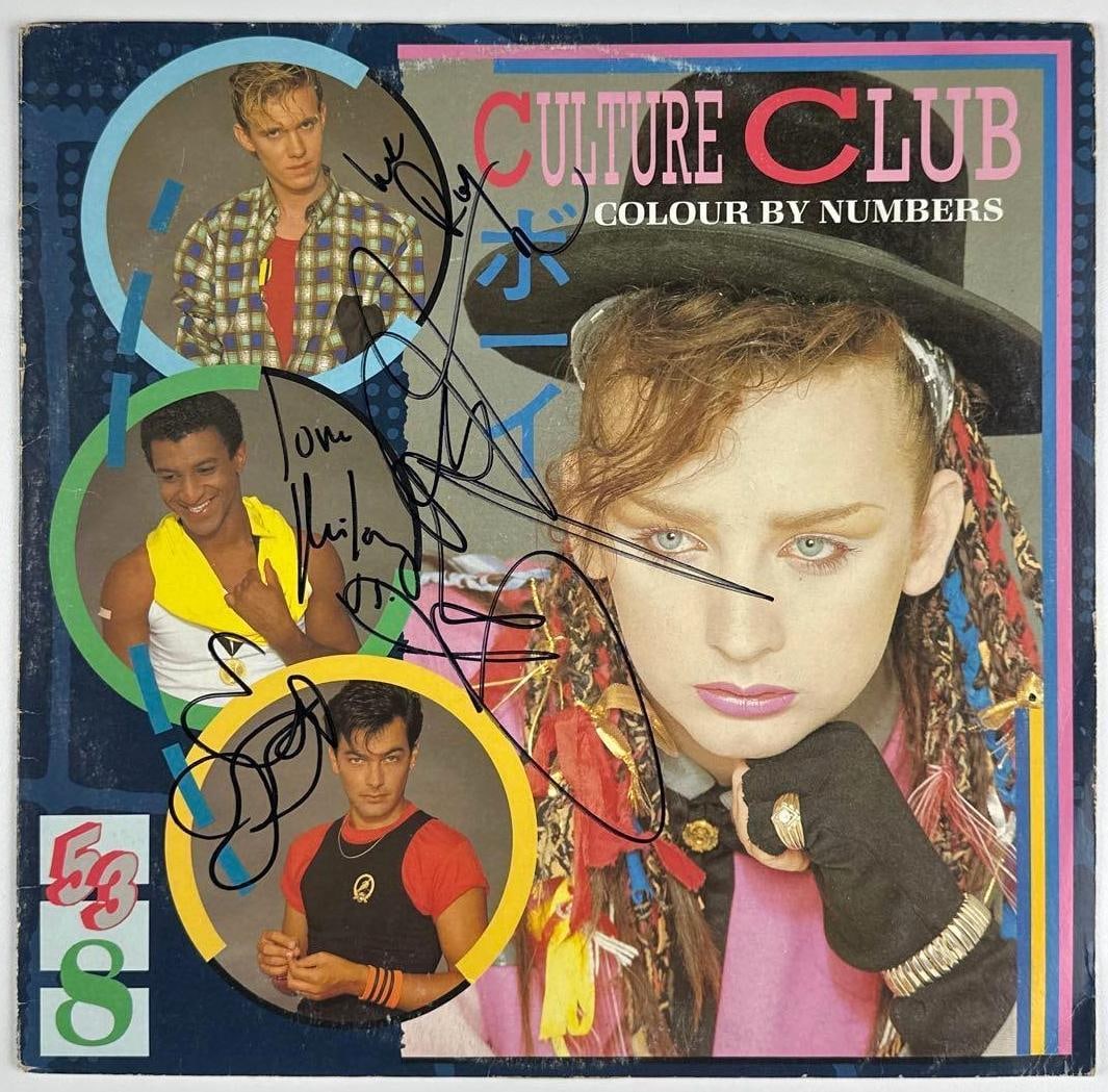 Culture Club Fully Group Signed "Colour by Numbers" Album (4 Sigs) (Third Party Guaranteed): "Colour by Numbers" album signed on the cover in black felt tip marker by Culture Club band members Roy Hay, Mikey Craig, Jon Moss, and Boy George. Measuring approximately 12" x 12" and in fine