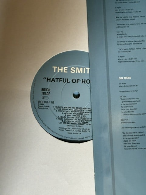 The Smiths Group signed "Hatful of Hollow" LP Album (3 Sigs) (Third Party Guaranteed) - 3