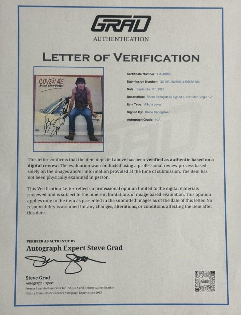 Bruce Springsteen Signed "Cover Me" 12" Album Single (Grad Authentication) - 4