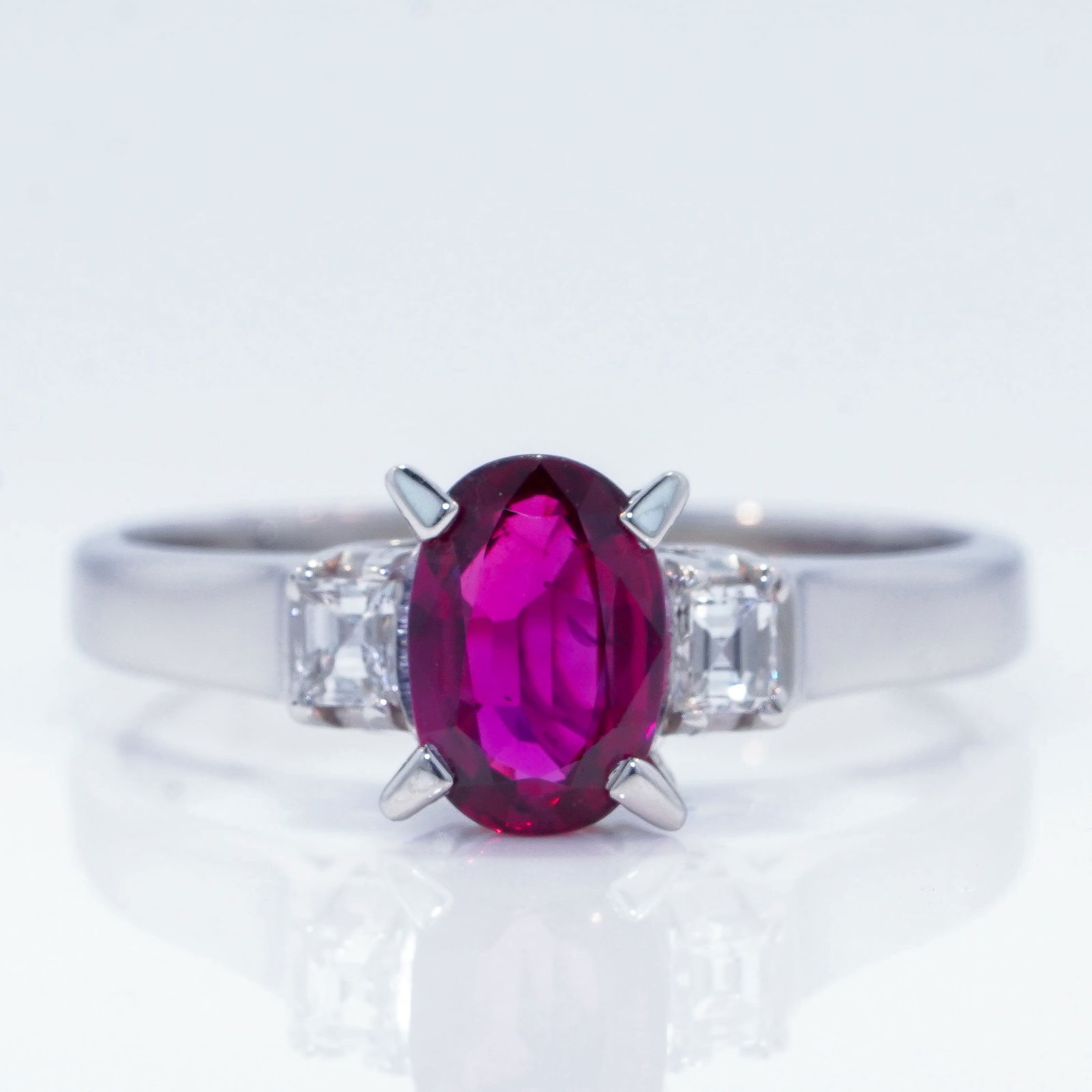 Estate 1.65ctw Natural No Heat Red Ruby & Asscher Cut Diamond Platinum 3-Stone Engagement Ring (1 of 6)