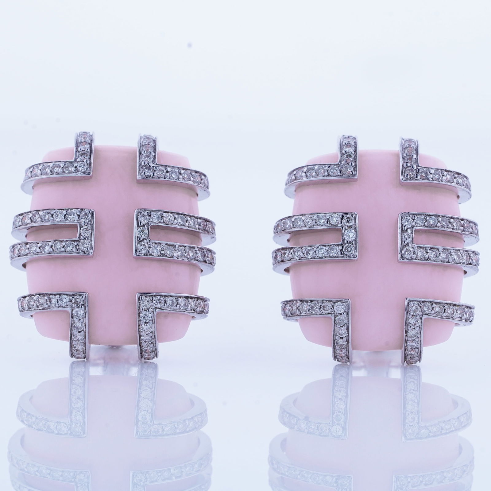 Estate Natural Peruvian Pink Opal & Diamond 18k White Gold Statement Ear Clips (1 of 6)