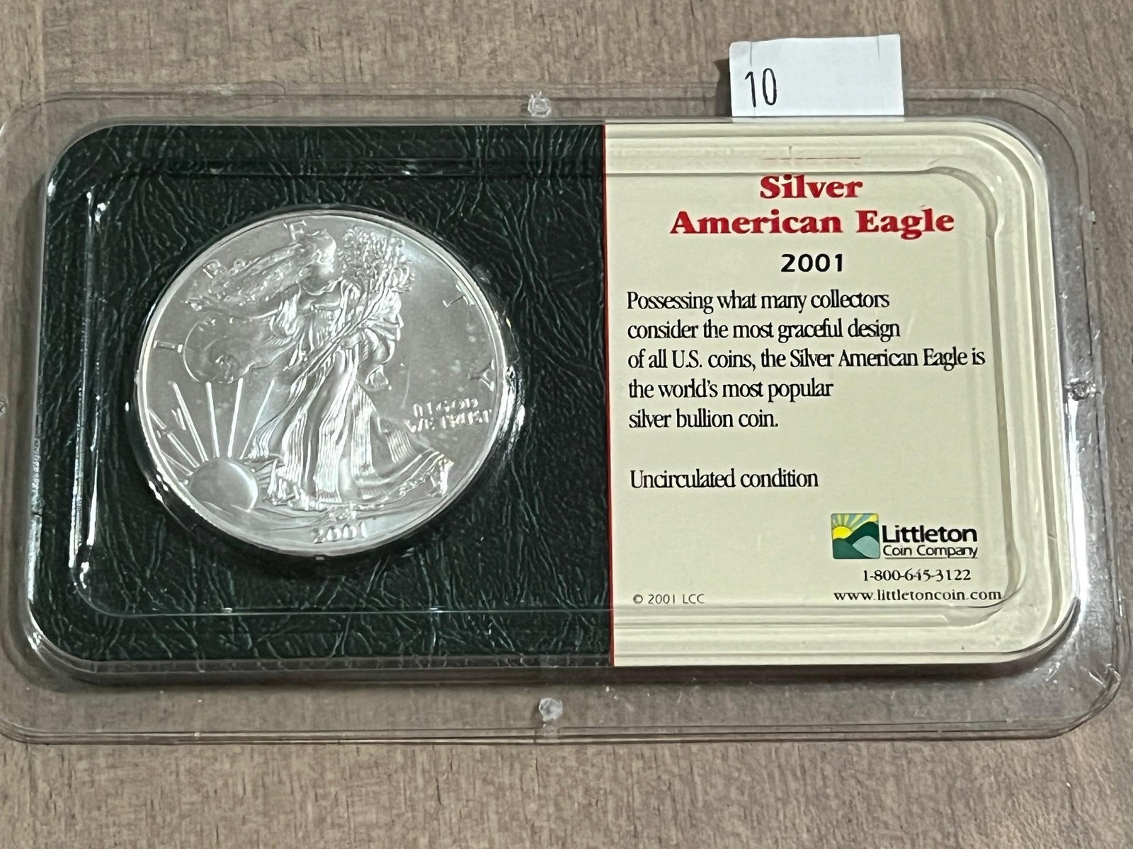 2001 US Silver Eagle, .999 fine silver, UNC in Littleton Holder (1 of 3)