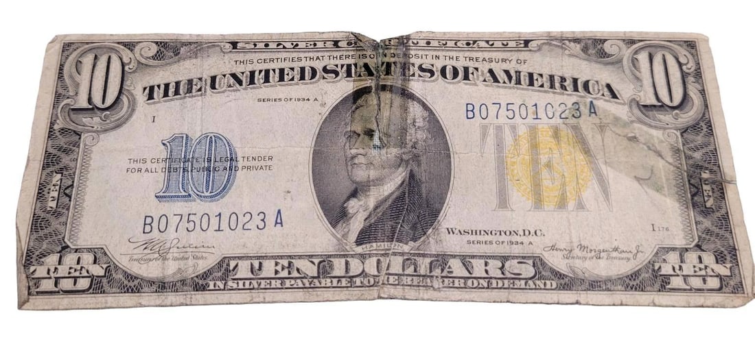 1934A $10.00 Yellow Seal North Africa Silver Certificate (1 of 2)