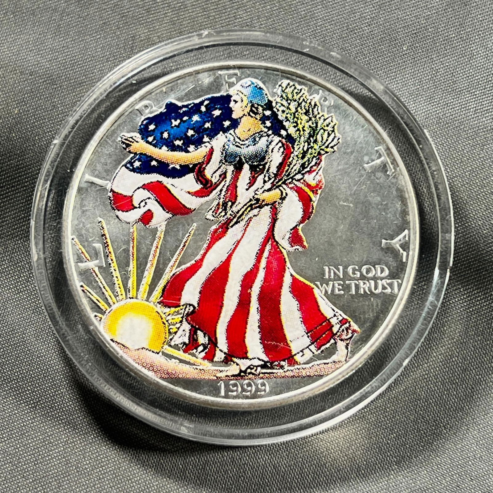 Painted 1999 US Silver Eagle coin, .999 silver (1 of 2)