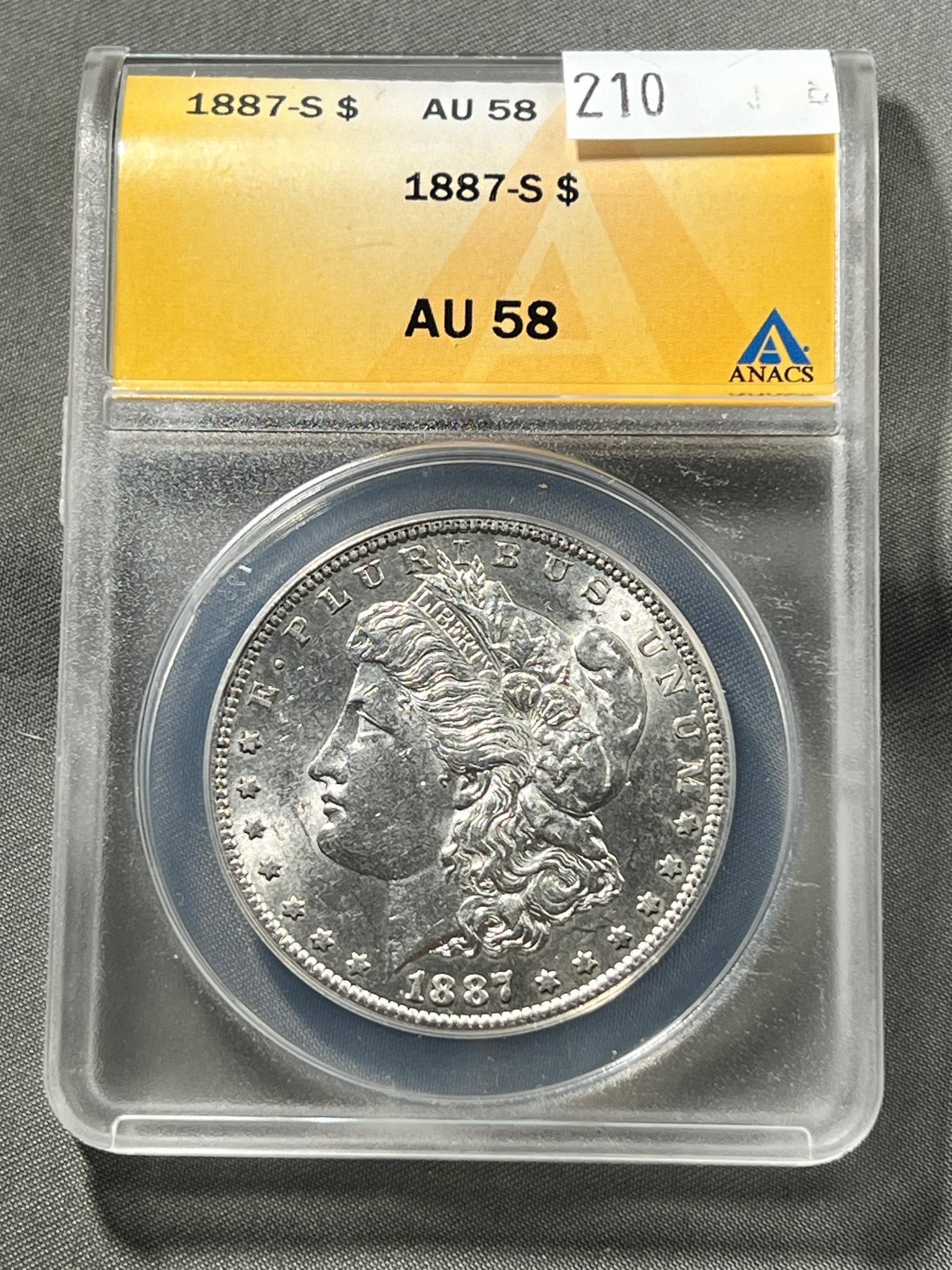 1887-S Morgan Silver Dollar in ANACS AU58 Holder (1 of 2)