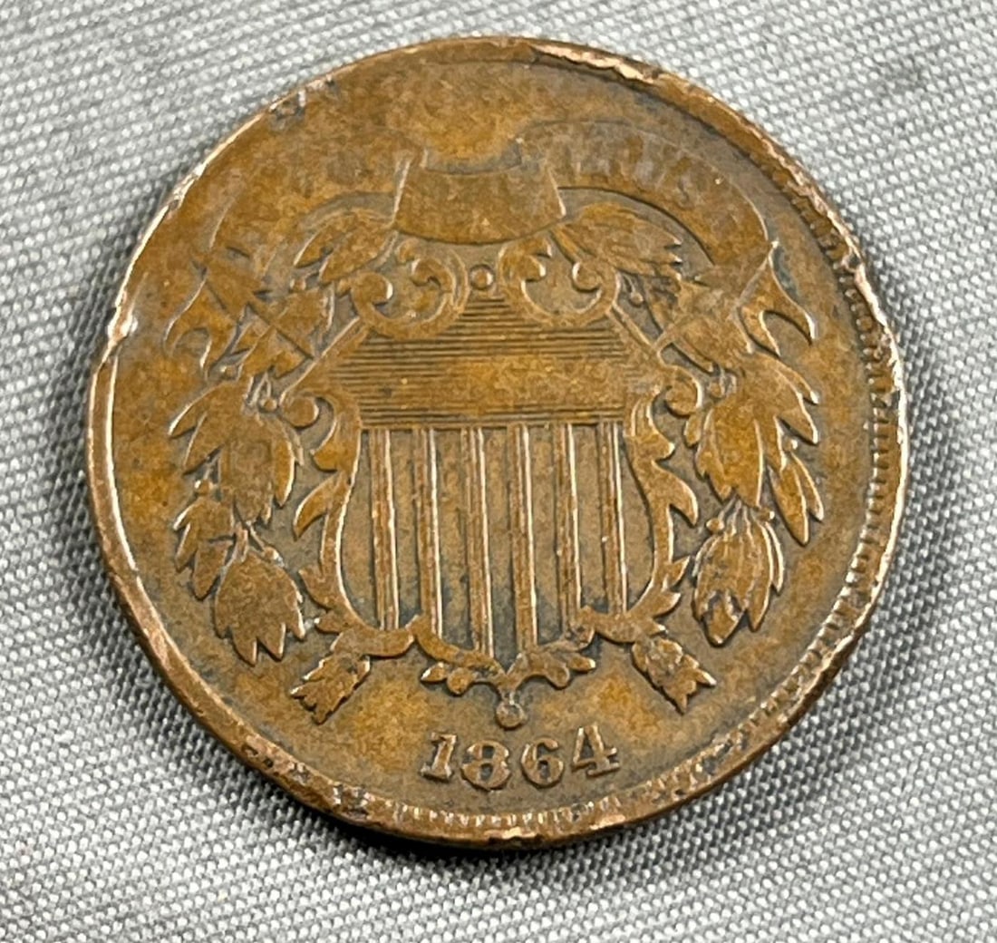 1864 US 2 Cent Piece, Civil War Coin (1 of 2)