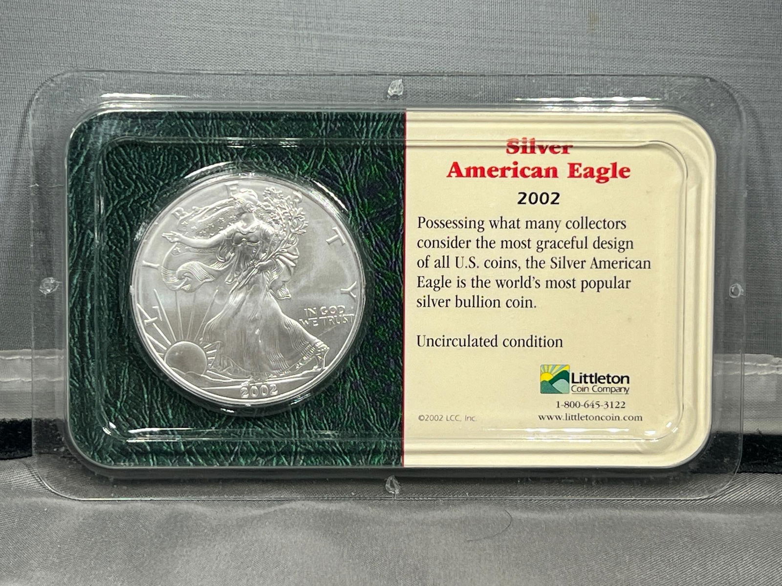 2002 US Silver Eagle Dollar Coin, .999 Fine Silver (1 of 2)