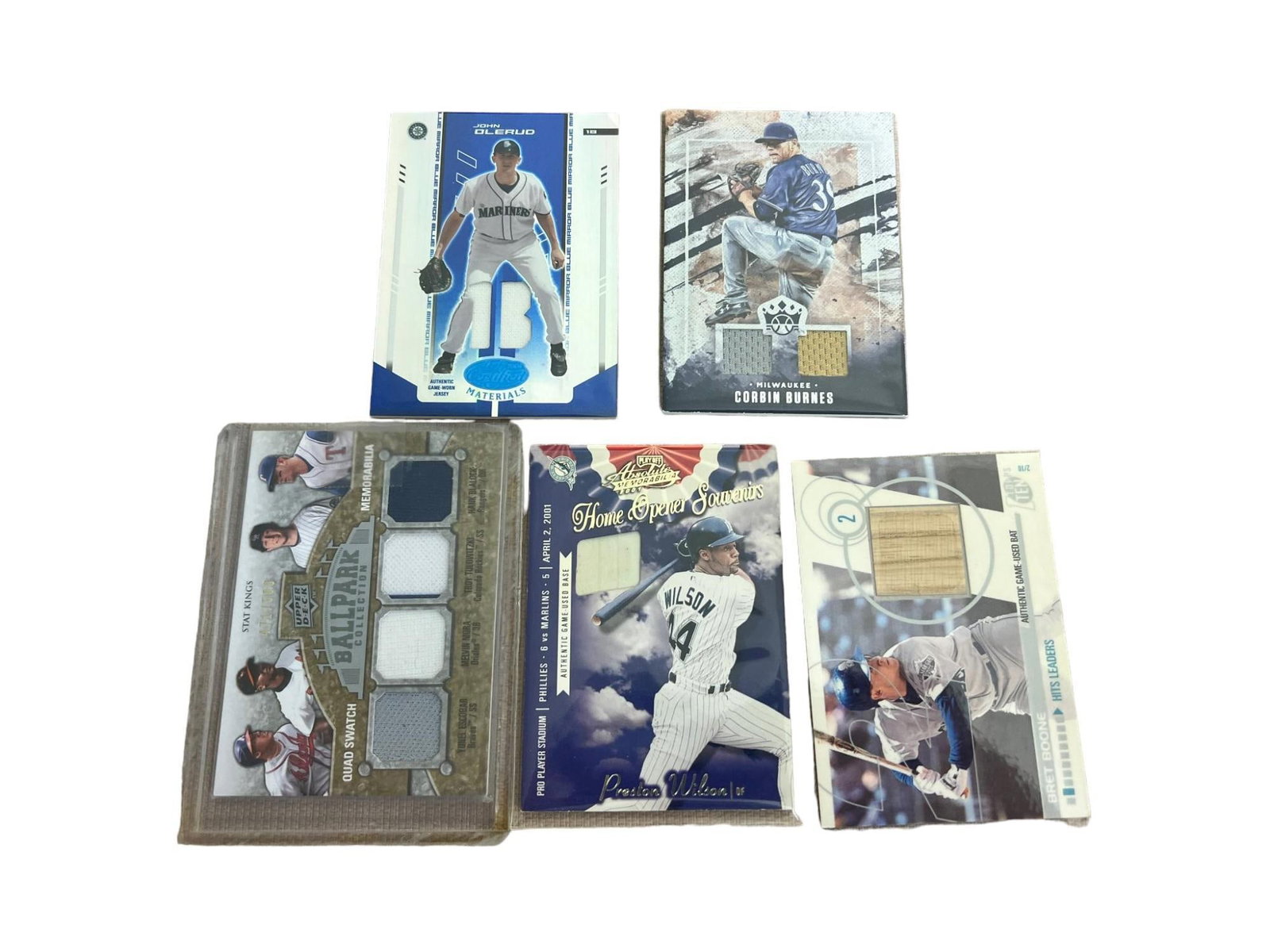 Baseball Game Used Relic including Quad w/ Tulowitski, Wilson, Burnes, Olerud: Please look at all photos to determine condition, the unedited photo of the cover lot is included in the photo gallery. Each sports lot has several subsequent photos that can be seen by opening the lo