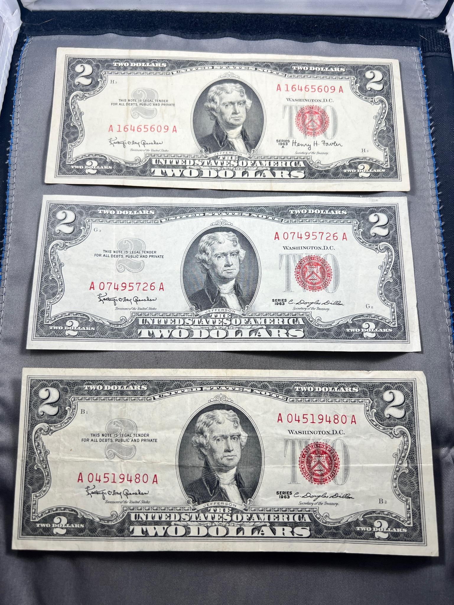 3- 1963 $2.00 Red Seal US Banknotes (1 of 3)