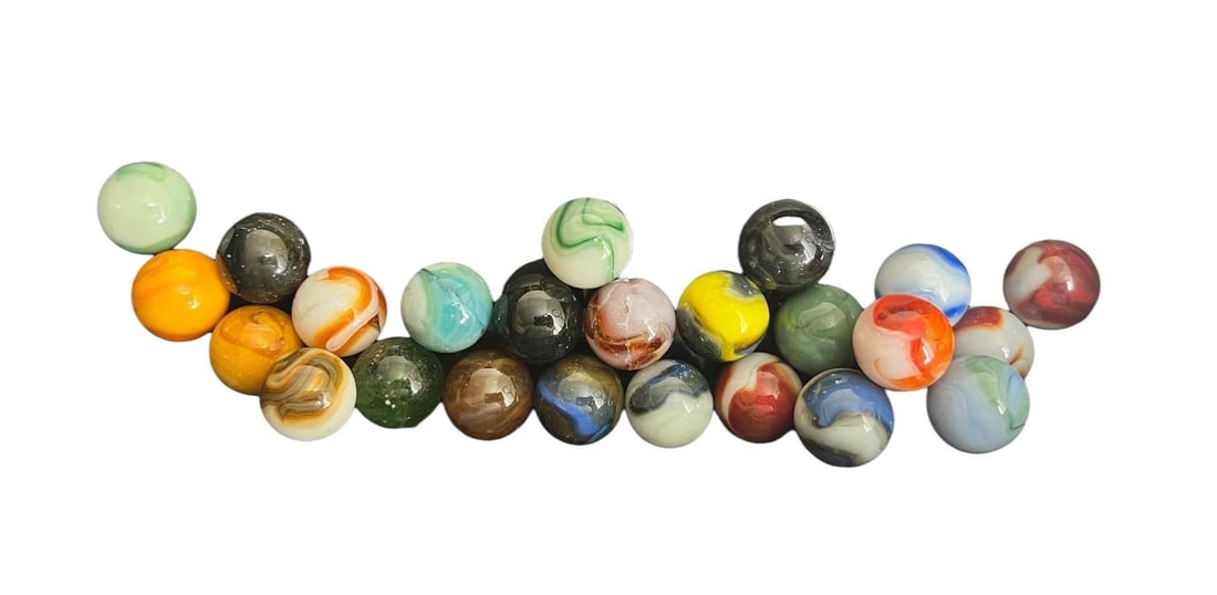 Jabo Marbles pre 2007 Lot of 25 mixed medium sized: Jabo Marbles were made in Reno Ohio before the company was shuttered in 2007