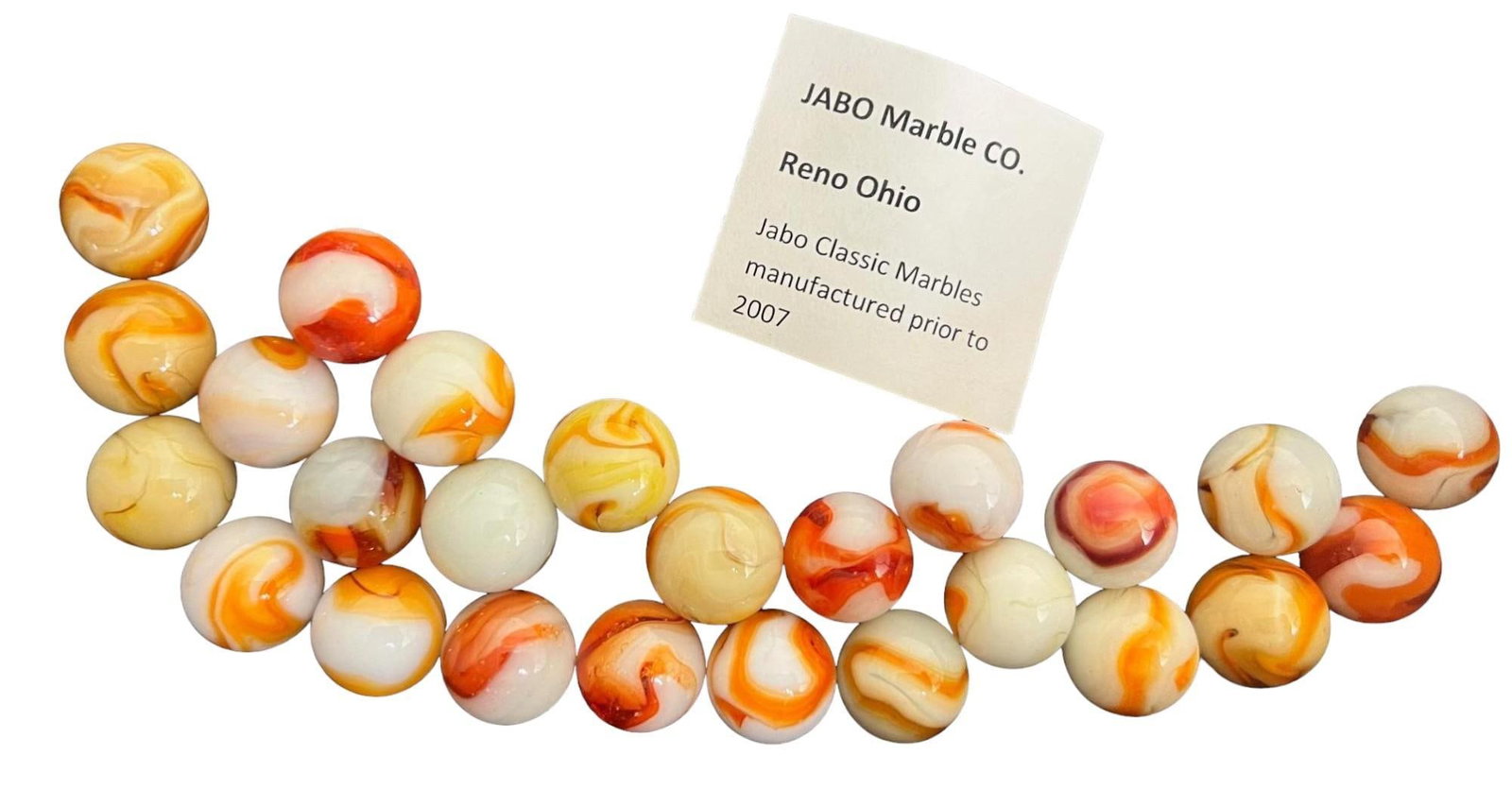Jabo Marbles pre 2007 Lot of 25 medium sized: Jabo Marbles were made in Reno Ohio before the company was shuttered in 2007