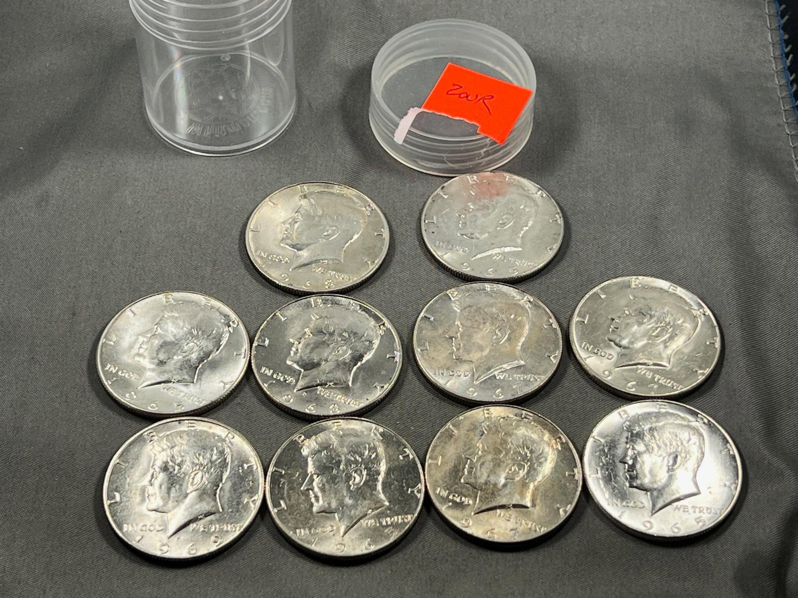 10- 40% Silver Kennedy Half Dollars w/ coin tube (1 of 4)