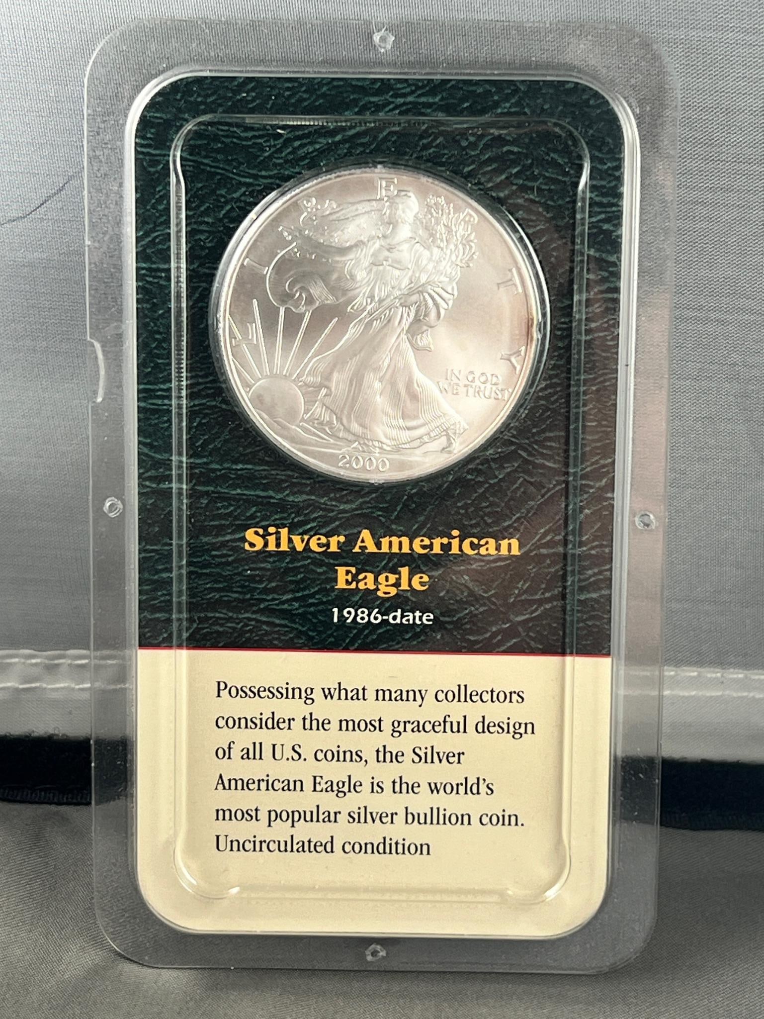2000 US Silver Eagle Dollar Coin, .999 Fine Silver in Littleton Holder (1 of 2)