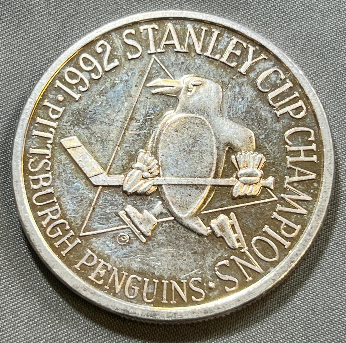 1992 Pittsburgh Penguins Stanley Cup Champions One Troy Ounce .999 Fine Silver (1 of 2)