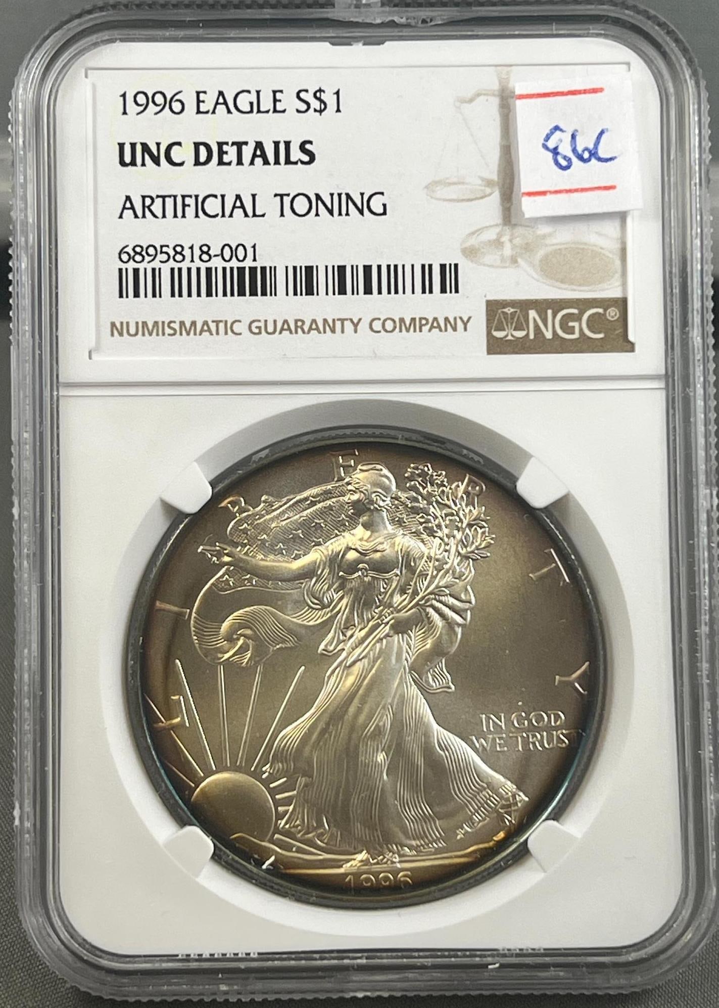 KEY DATE- 1996 US Silver Eagle .999 Fine Silver in NGC UNC DETAILS holder, Nice looking coin (1 of 2)